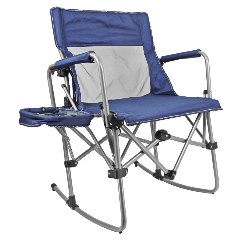 Navy Blue Foldable Outdoor Rocking Chair with Side Table