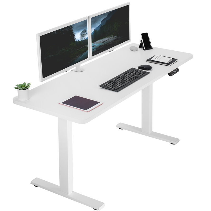 Vintage Brown & White Electric Adjustable Height Desk with Memory Presets