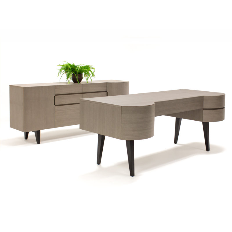 Chloe 74" Grey U-Shaped Executive Desk with Storage, Light Grey