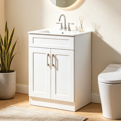 24 Inch Modern Freestanding Bathroom Vanity with Integrated Ceramic Sink 