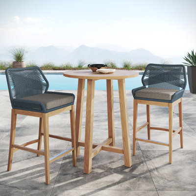 Ensemble de bar extérieur en bois de teck 3 pièces Wellspring