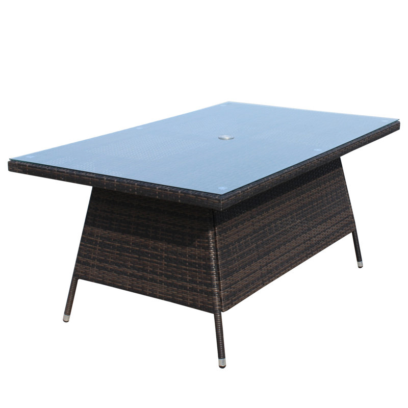Table de salle à manger d'extérieur pour terrasse avec verre trempé transparent