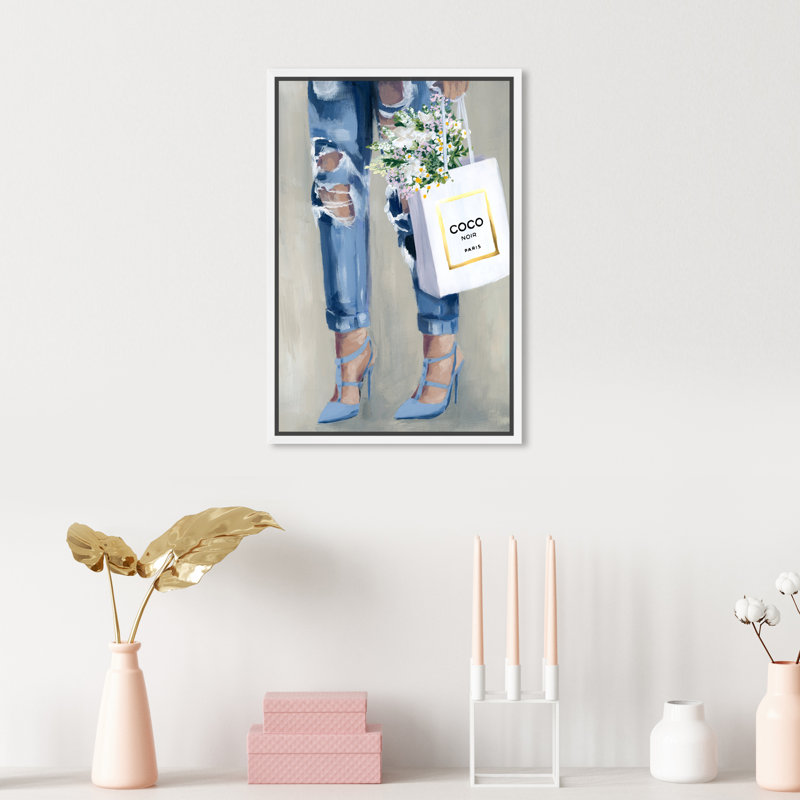 Denim Dream - Peinture sur toile, Toile avec cadre en bois blanc, H 15 po x l 10 po