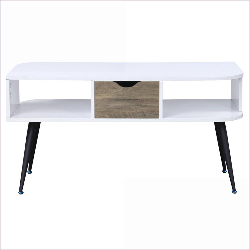 Blanc et blanc Table basse noire moderne avec tiroir, rangement peu encombrant pour le salon