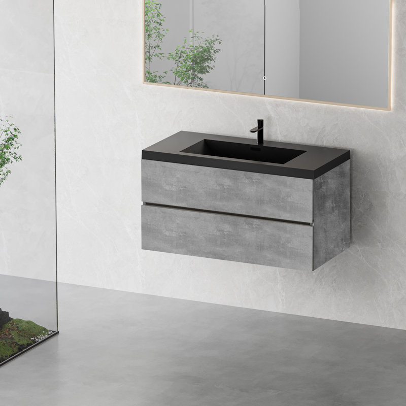 Meuble-lavabo mural flottant avec lavabo, meuble-lavabo mural moderne, 42"