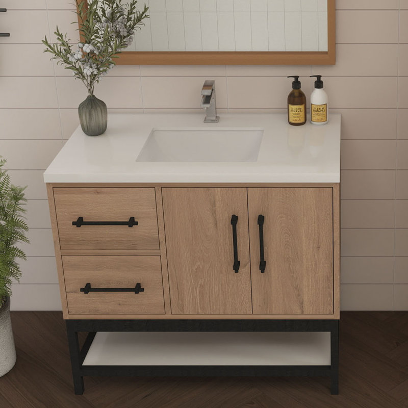 Meuble-lavabo simple avec plateau Victoria 23,7, Chêne rouge
