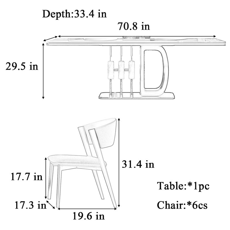 Table et chaise haut de gamme rectangulaire légère de luxe, Blanc / gris, H 29,5 po x L 70,8 po x l 33,4 po