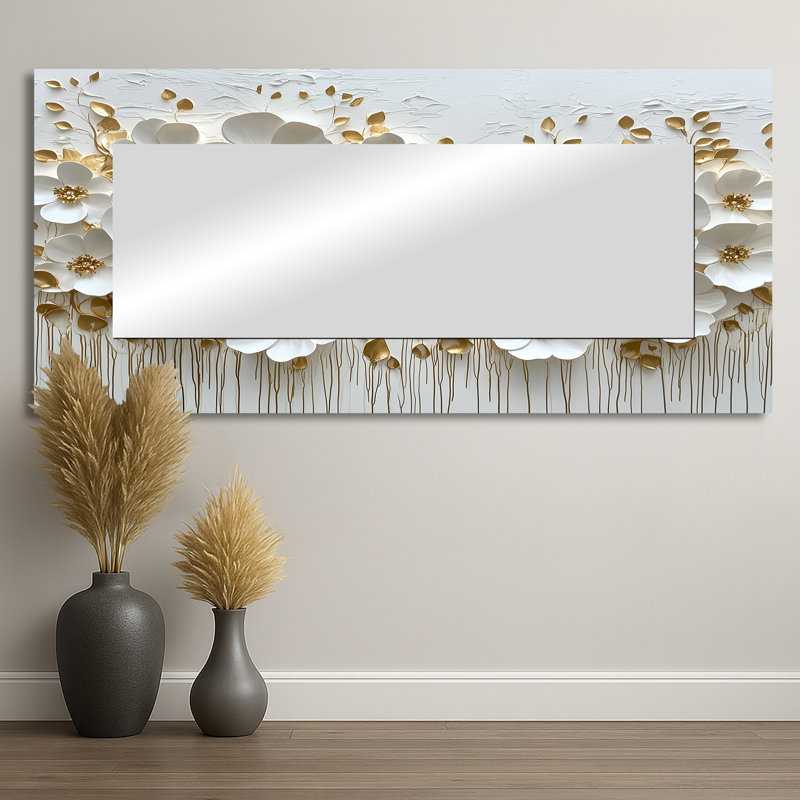 Pure Cream Wildflower Bloom II - Wildflowers Mirror Wall Art - Printed On Metal, 28" x 60"