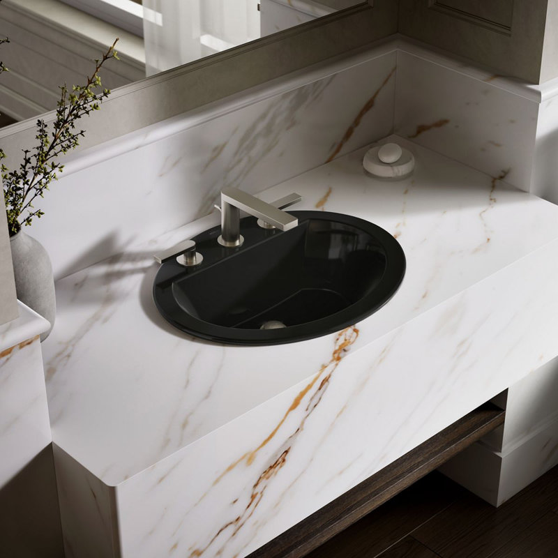 Bryant Ceramic Oval Drop-In Bathroom Sink with Overflow, Black Black, 8" Centers