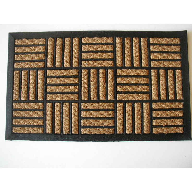 Beige Rubber Personalized Outdoor Striped Doormat, 18 x 30 in.