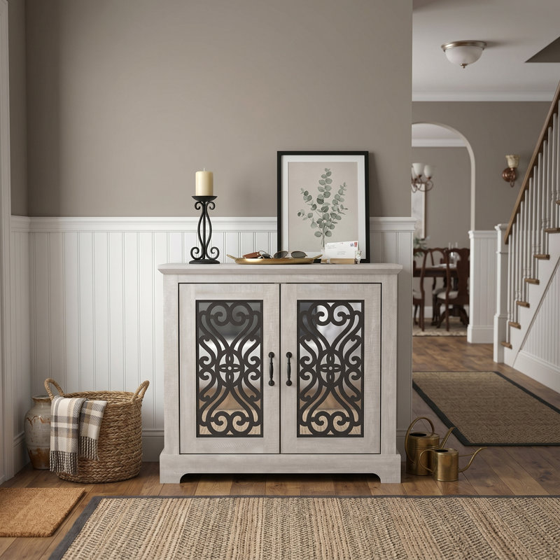 Ariba 29.3" H 2-Door Accent Cabinet, Dusty Gray Oak, Arabesque