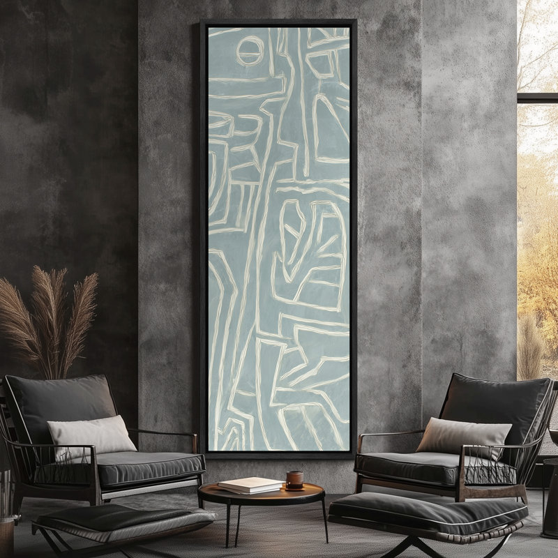 Motif géométrique abstrait bleu clair - reproduction d'art sur toile encadrée, Noir, H 60 po x l 20 po x P 1,5 po