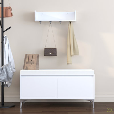 Ensemble de tablettes de hall d'entrée murales avec crochets et banc de rangement, armoire à chaussures moderne avec coussin et rangement fermé pour couloir, chambre à coucher ou vestibule