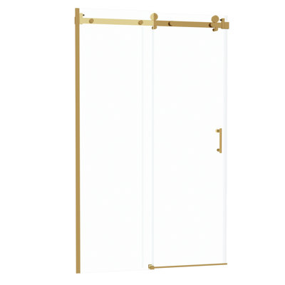 8mm Tempered Glass Single Shower Door, 304 Stainless Steel Gold Frame, Silent Sliding On Rollers, Watertight Design
