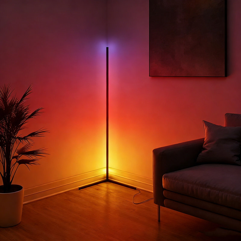 Black Rgb Corner Floor Lamp – Smart Led Light With App/remote Control, Music Sync & 16m+ Colors/300+ Effects, Dimmable For Game Room/bedroom/living Room/party Home Decor