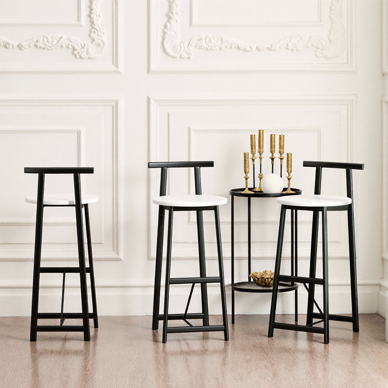 Ensemble de 3 tabourets de bar en métal noir et blanc avec dossier pour îlot de cuisine, salle à manger et salle de pub