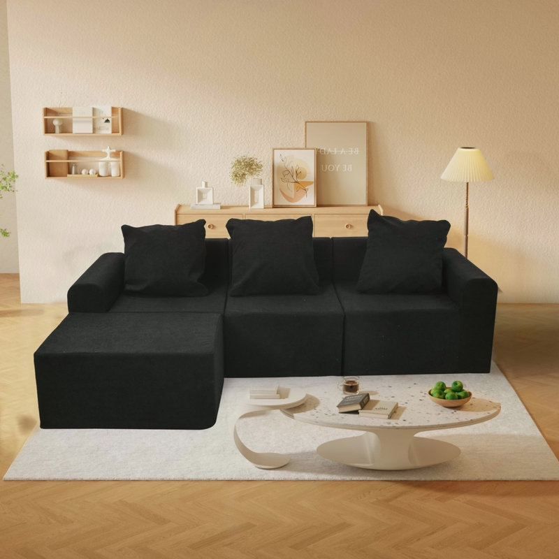 Ensemble de canapé modulaire convertible avec tissu en microfibre, confortable et polyvalent pour tout espace de vie