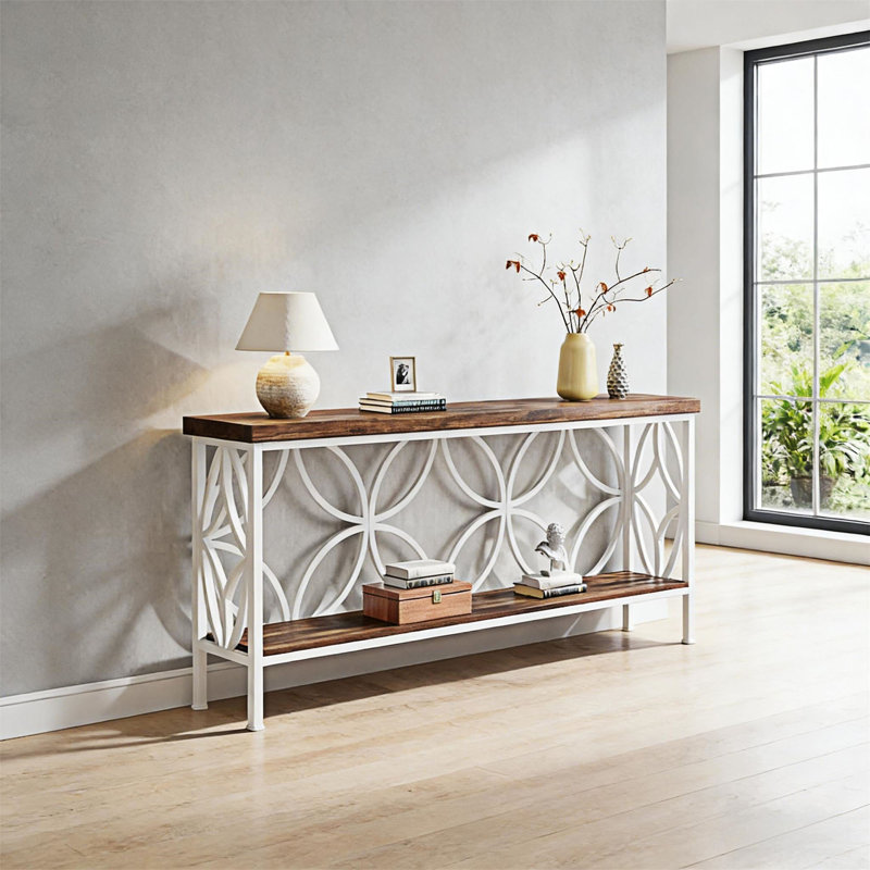 Table basse Console avec tablette, Rustique / blanc