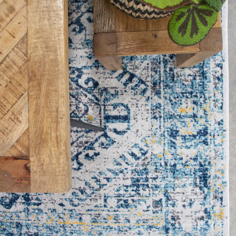 Dreier Machine Woven Blue/Cream/Navy Indoor Rug, Rectangle 160 x 230cm