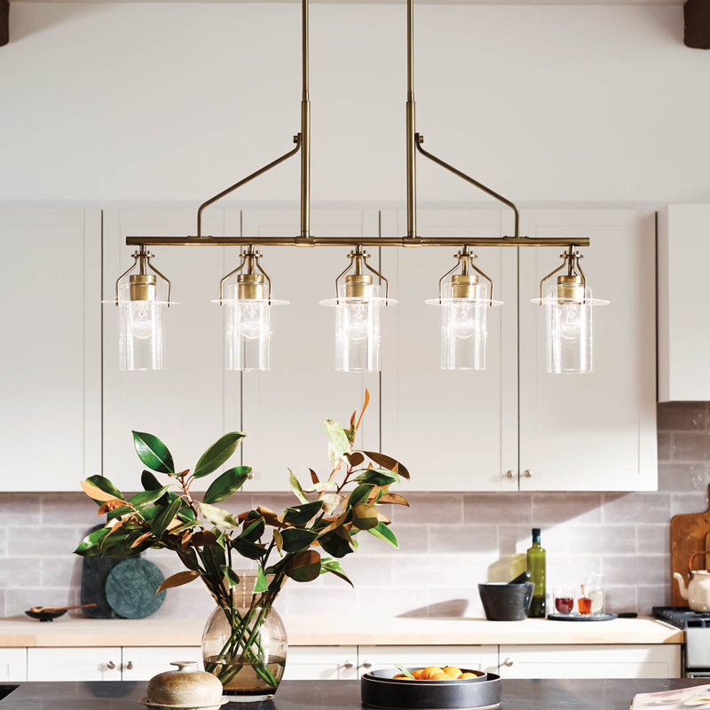 Everett 5 - Light Cylinder Chandelier, Brushed Brass