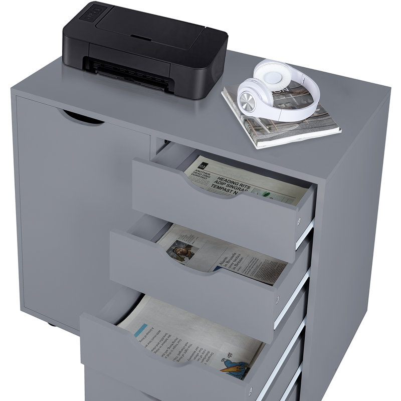 Garysburg Wood Office File Cabinet with 5 Drawers – Rolling Storage Cabinet & Drawer Dresser for Documents, Clothes & Supplies, Compact Space-Saving Design