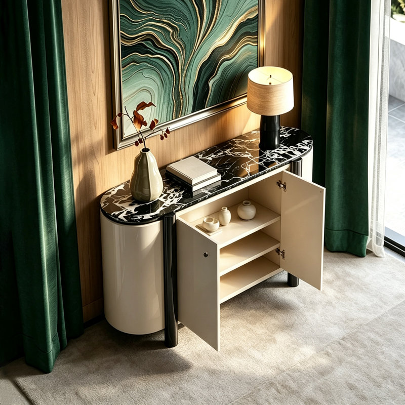 Modern Luxe Marble Top Storage Sideboard