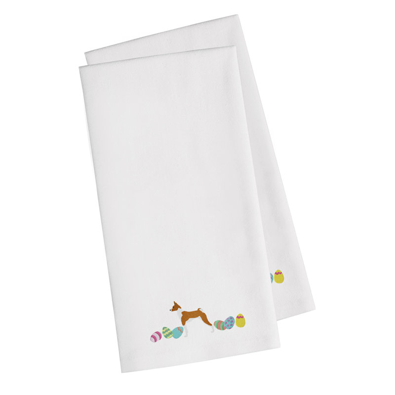 Serviette de cuisine à thé brodé basenji pâques, Blanc, H 28 po x l 19 po x P 0,1 po
