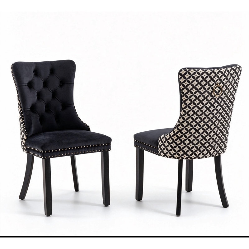 Chaises de salle à manger rembourrées Modern, Carreaux noirs, Noir, noir, noir, noir