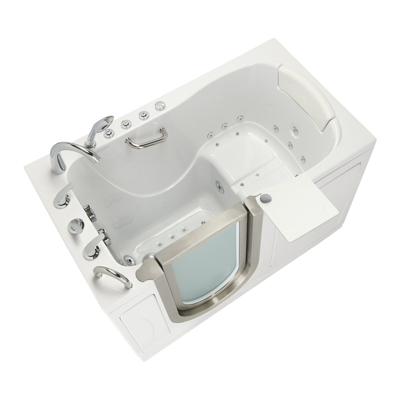 Ella Royal 32"x52" Acrylic Air and Hydro Massage and Heated Seat Walk-In Bathtub with Left Inward Swing Door, 5 Piece Fast Fill Faucet, 2" Dual Drain