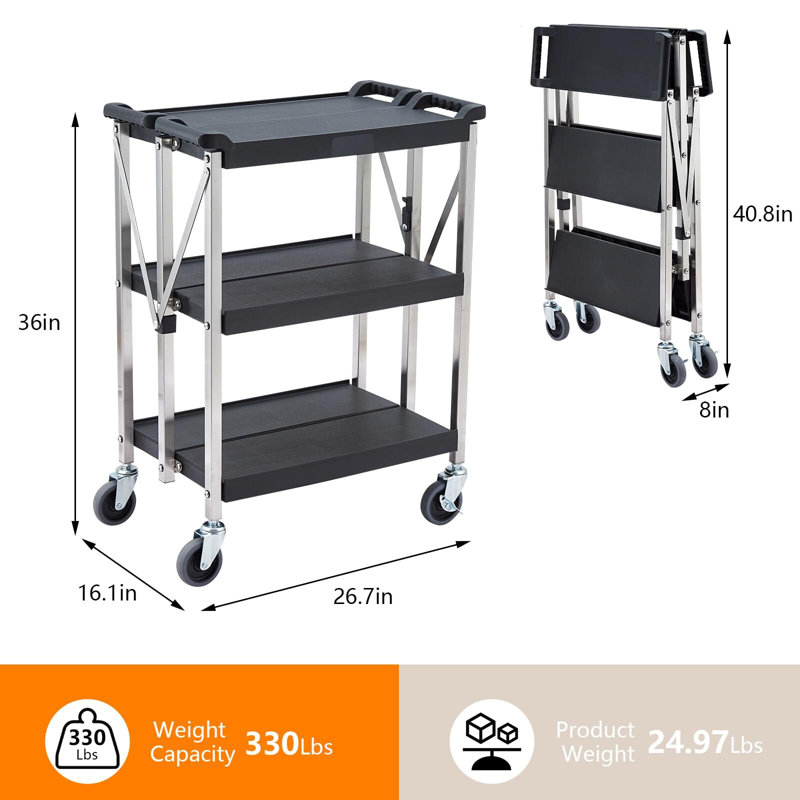 37.8'' H x 25'' W Utility Cart, Black