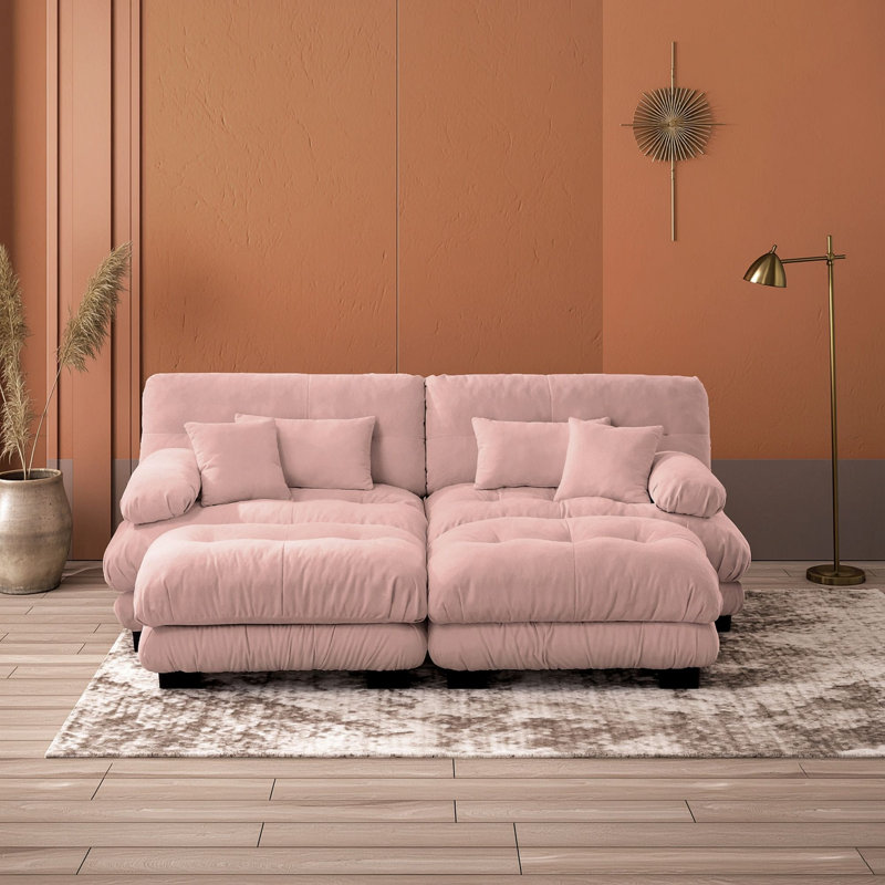 Upholstered 94.4 " Chenille Sofa, Pink