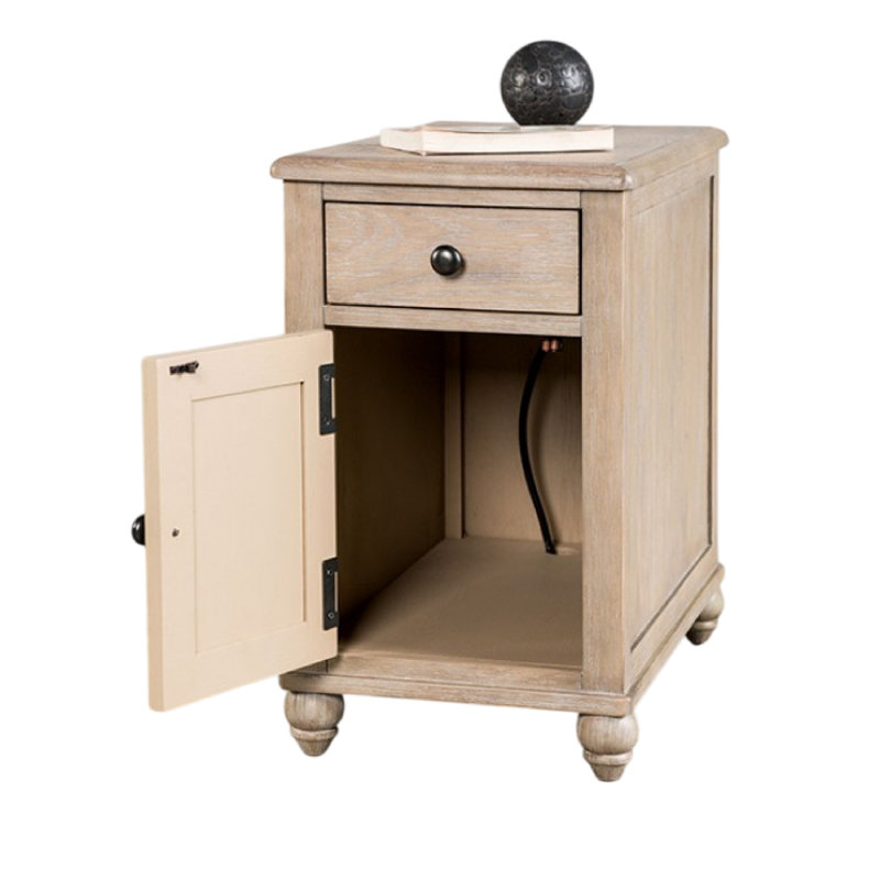 Table de bout Cherie, 1 tiroir, 1 porte, blanc clair délavé, 24 po