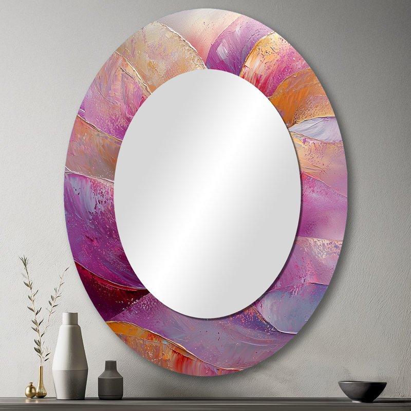 Abstract Lavender Tranquility Balance III - Abstract Oval Decorative Mirror On Metal, 43" x 33"