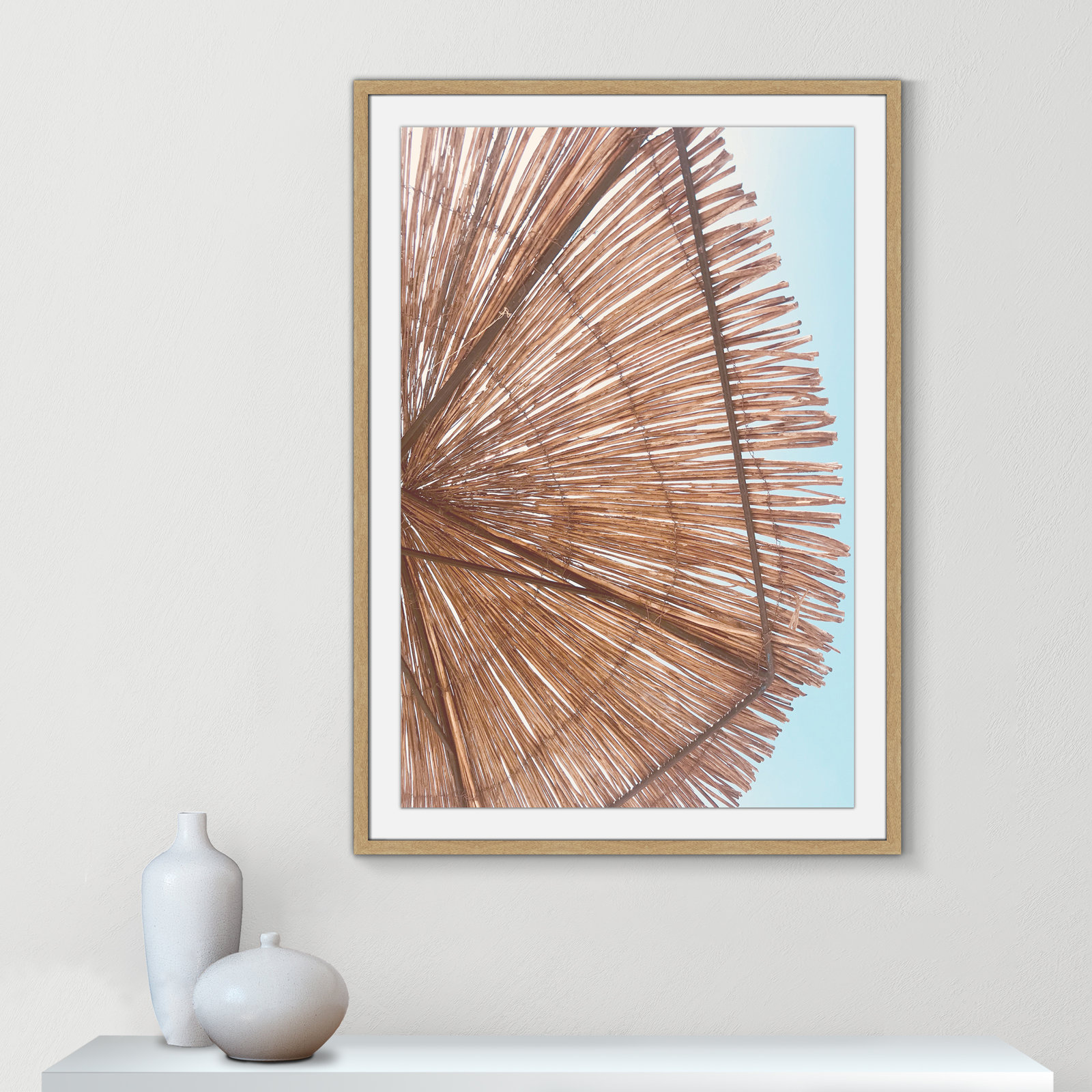 Rosy Straw Umbrella - Picture Frame Photograph, 25.50" H x 21.50" W x 1.25" D, Natural
