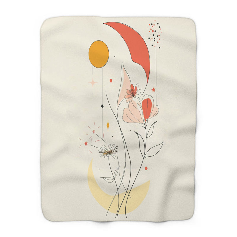 Floral Line Art Serenity - couverture en sherpa de qualité supérieure 1 pièce - reproduction d'art luxueuse, Grand lit