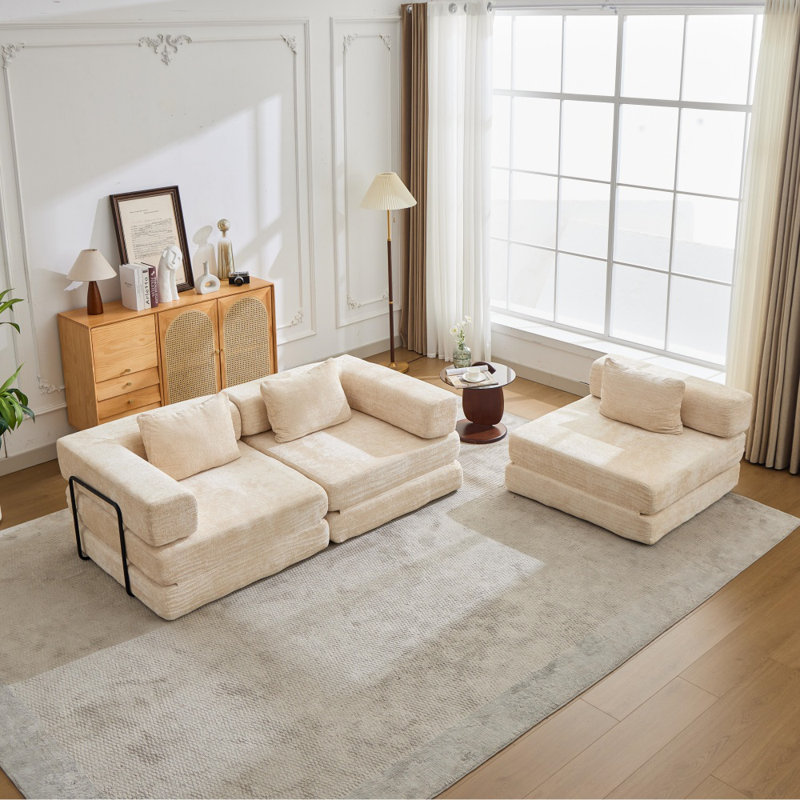 Convertible Chenille Fold Out Sofa Bed, Diy Modular Floor Sofa For Multi-occasion Use