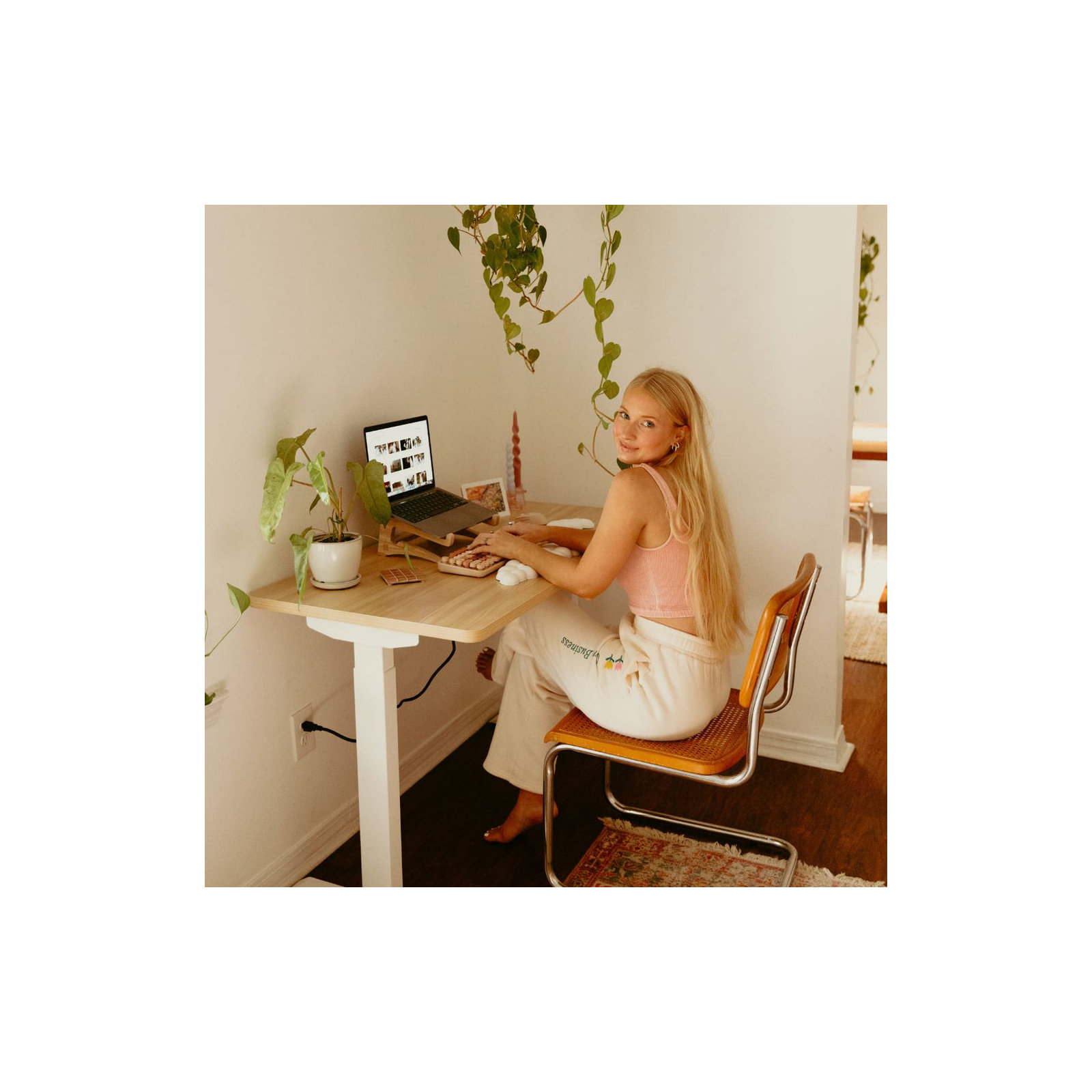 Duo Standing Desk, Woodgrain, 47.3" H x 48" W x 24" D, White