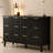 43'' W Black Nightstand Fluted Oversized Bedside Table Dresser With 6 Drawers