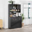 Armoire de garde-manger pour le salon, huche de support à micro-ondes cannelée en bois de 73 po avec rangement, station de charge et panneau perforé, noir