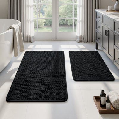  Tapis de bain noir ultra fin antidérapant 32 po x 20 po + 24 po x 17 po (ensemble de 2)