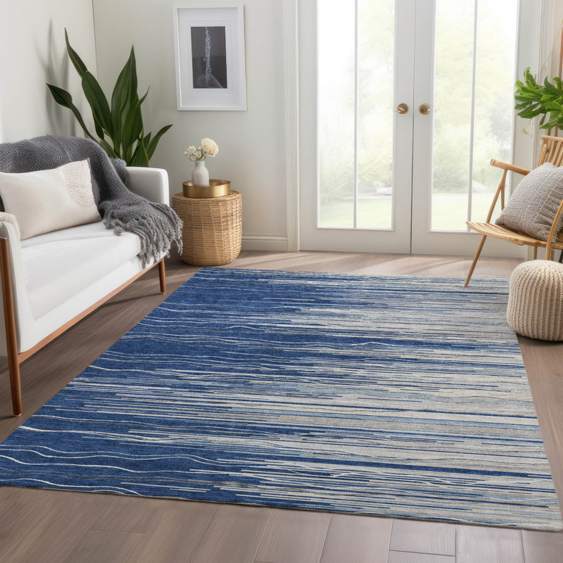 Premium Machine Washable Lyndhurst AMF996 Stripes Rug, Rectangle 8' x 10'
