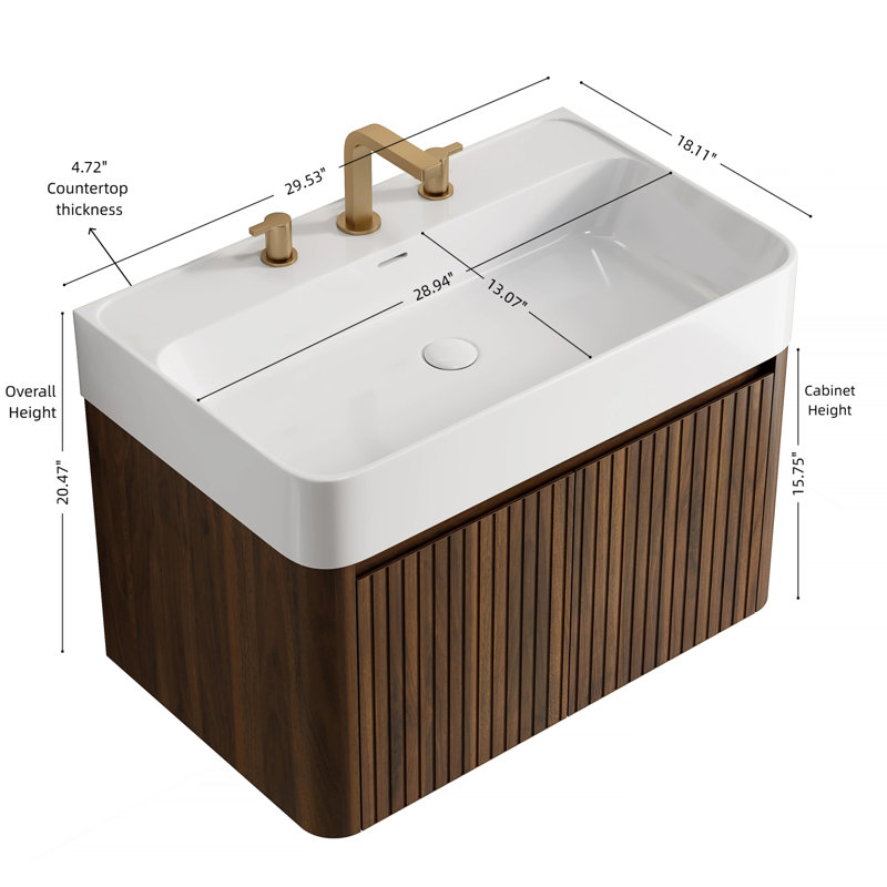 Meuble-lavabo flottant moderne en noyer 24 po Modern, 29.53
