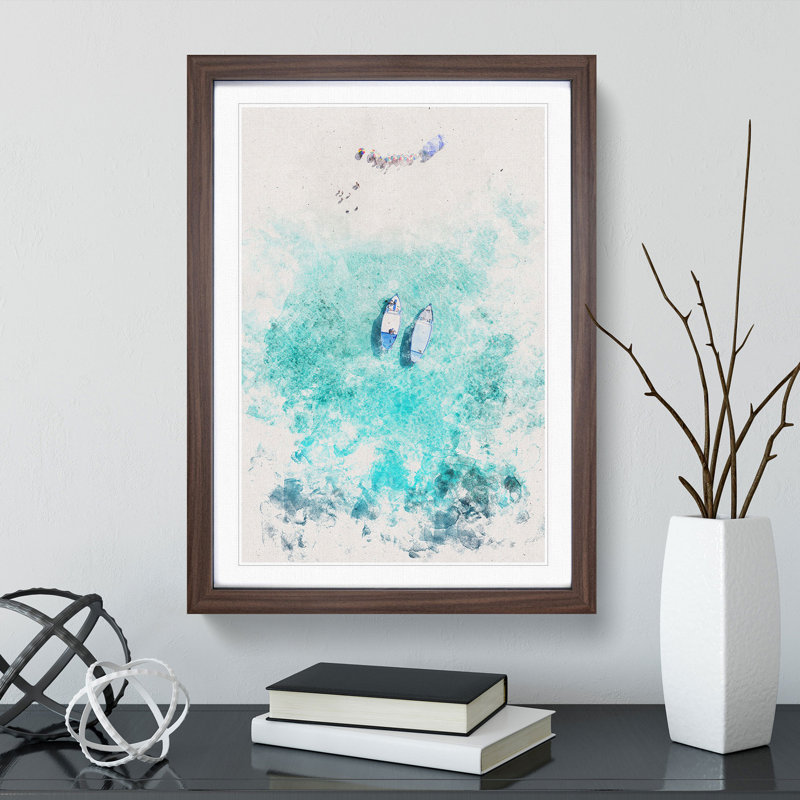 Boats in the Maldives - Picture Frame Painting Print, 87cm H x 62cm W x 2cm D, Walnut Framed