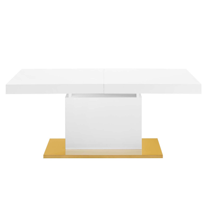 Table de salle à manger à rallonge en bois massif Vector, Blanc / or, Blanc