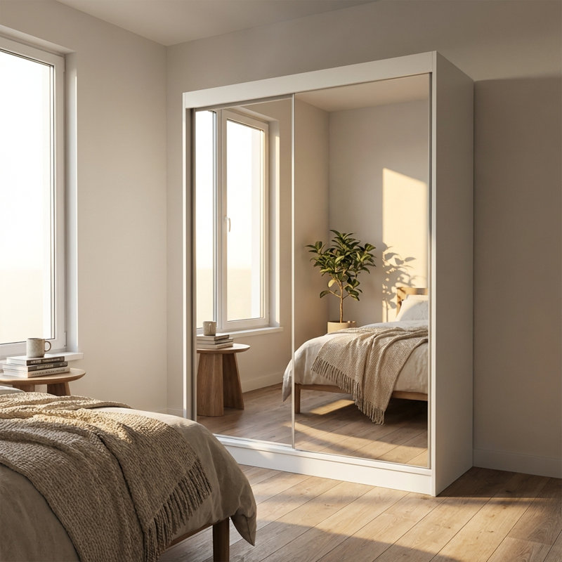 Armoire blanche avec miroir Aria, Blanc, H 80 po x l 59 po x P 25,5 po