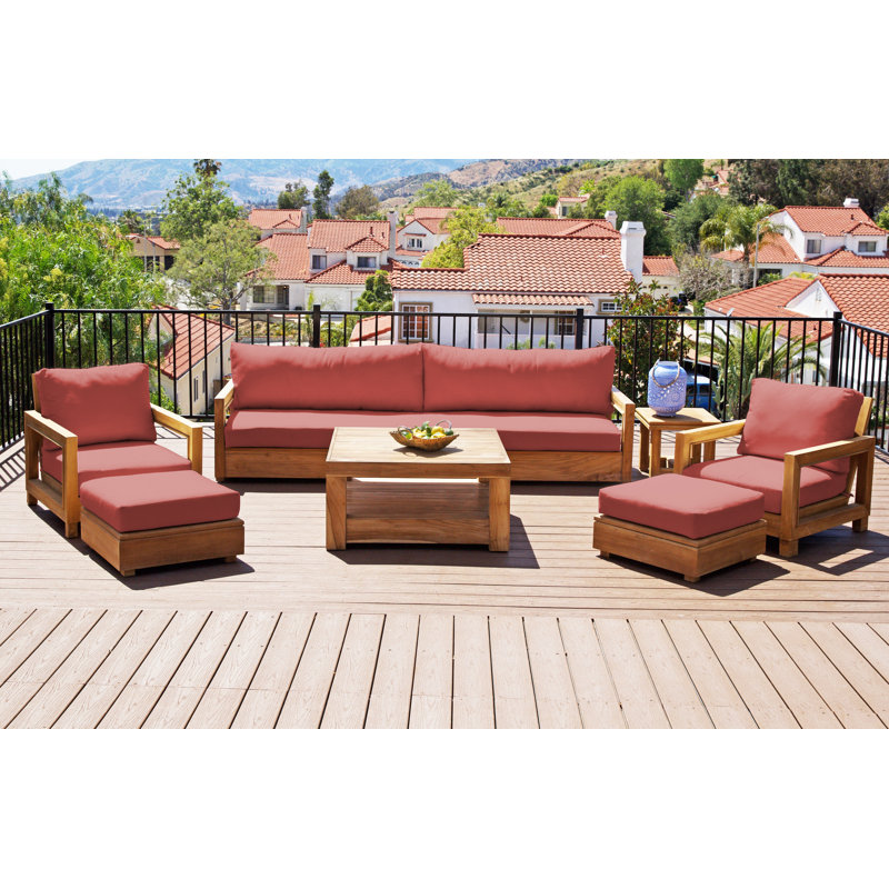 Crelake Deluxe 7 Piece Teak Outdoor Seating Group, Henna Sunbrella®