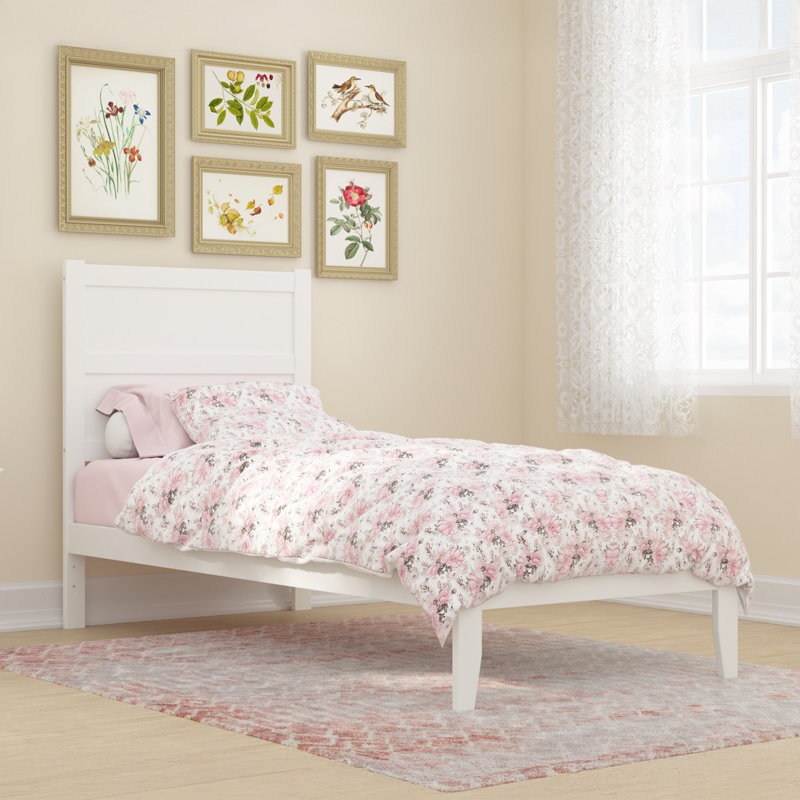  Teo Solid Wood Platform Bed, Twin XL, White