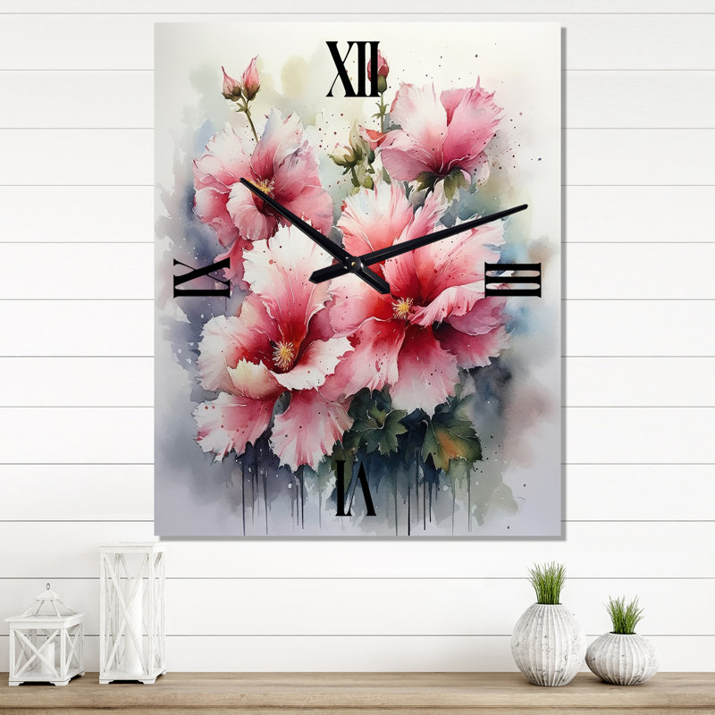 Jaquetta - Floral Hibiscus Wall Clock, 40" H x 30" W x 1" D