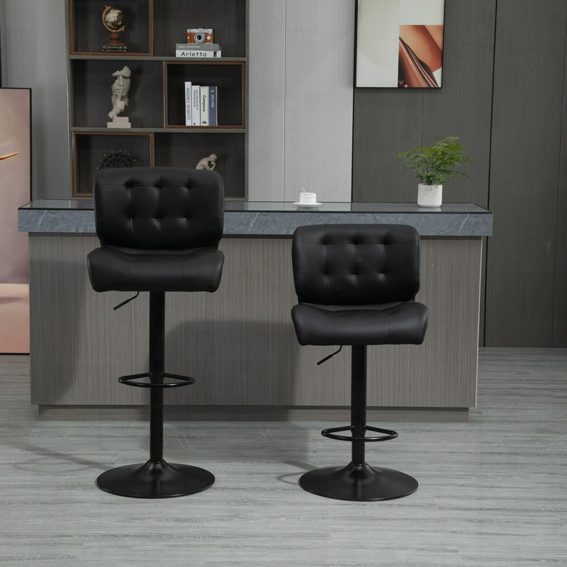 Ensemble de 2 tabourets de bar avec siège réglable, coussin rembourré épais et repose-pieds en métal pour bar personnel