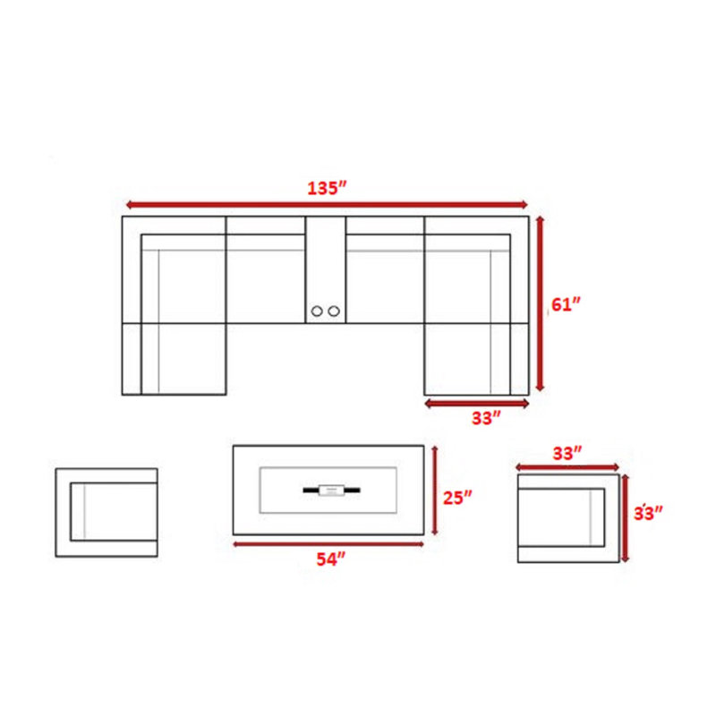 Ensemble de conversation pour 6 personnes avec foyer en métal et coussins Sunbrella Lsi, Beige